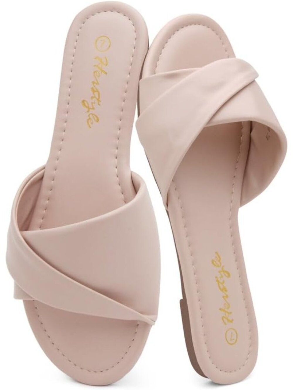 🆕Women's Beige Flat Sandals Casual Slide with Cushioned Footbed, Slip On